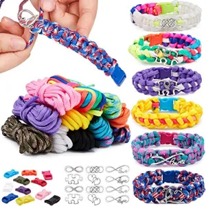 12 Colors Paracord Bracelet Making Kit DIY Friendship Bracelets Set for Girls Charm Jewelry Making Kit Birthdays Gifts Art and Crafts for Teen Kids Age 8 