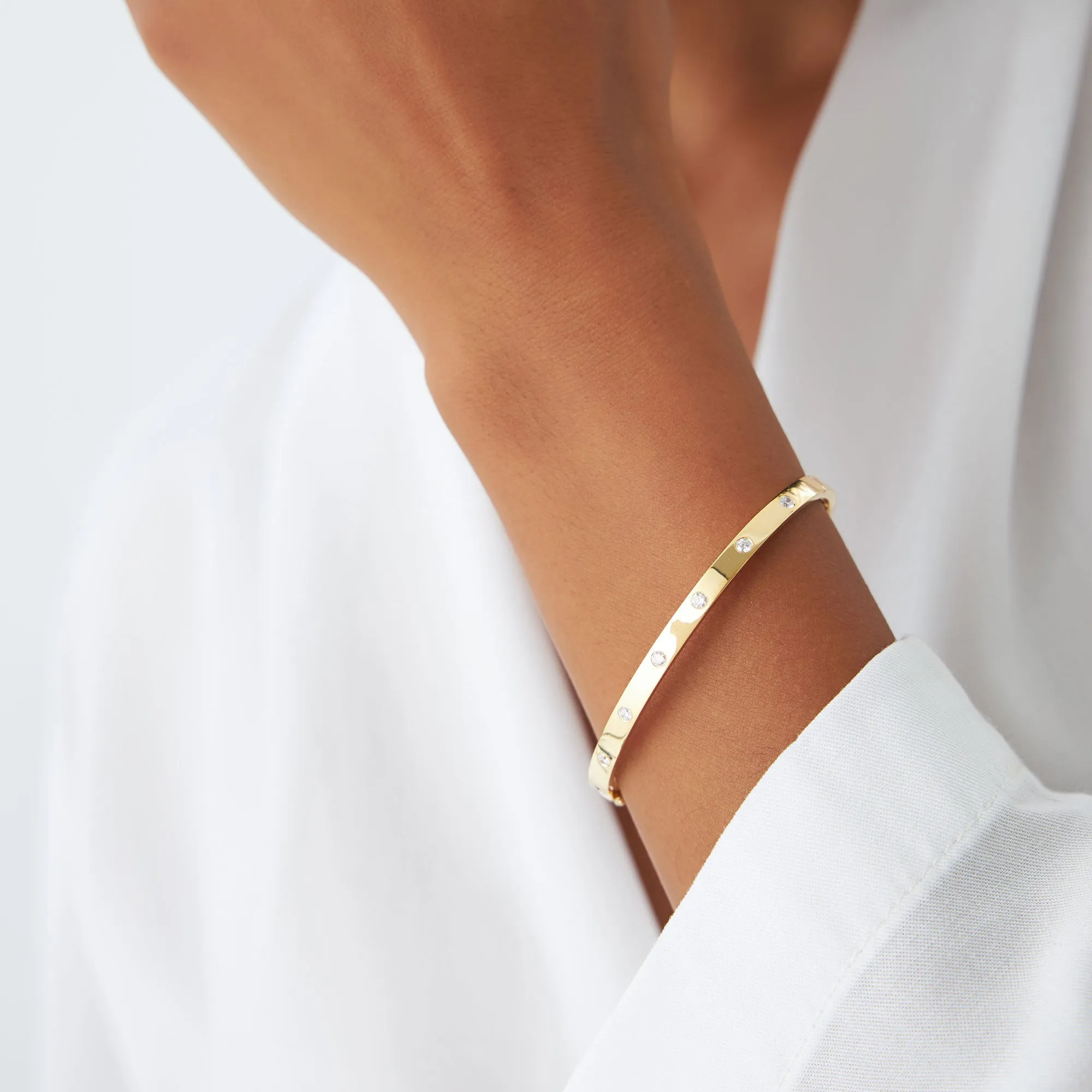 14k 3MM Flat Flush Setting Stacking Diamond Bangle