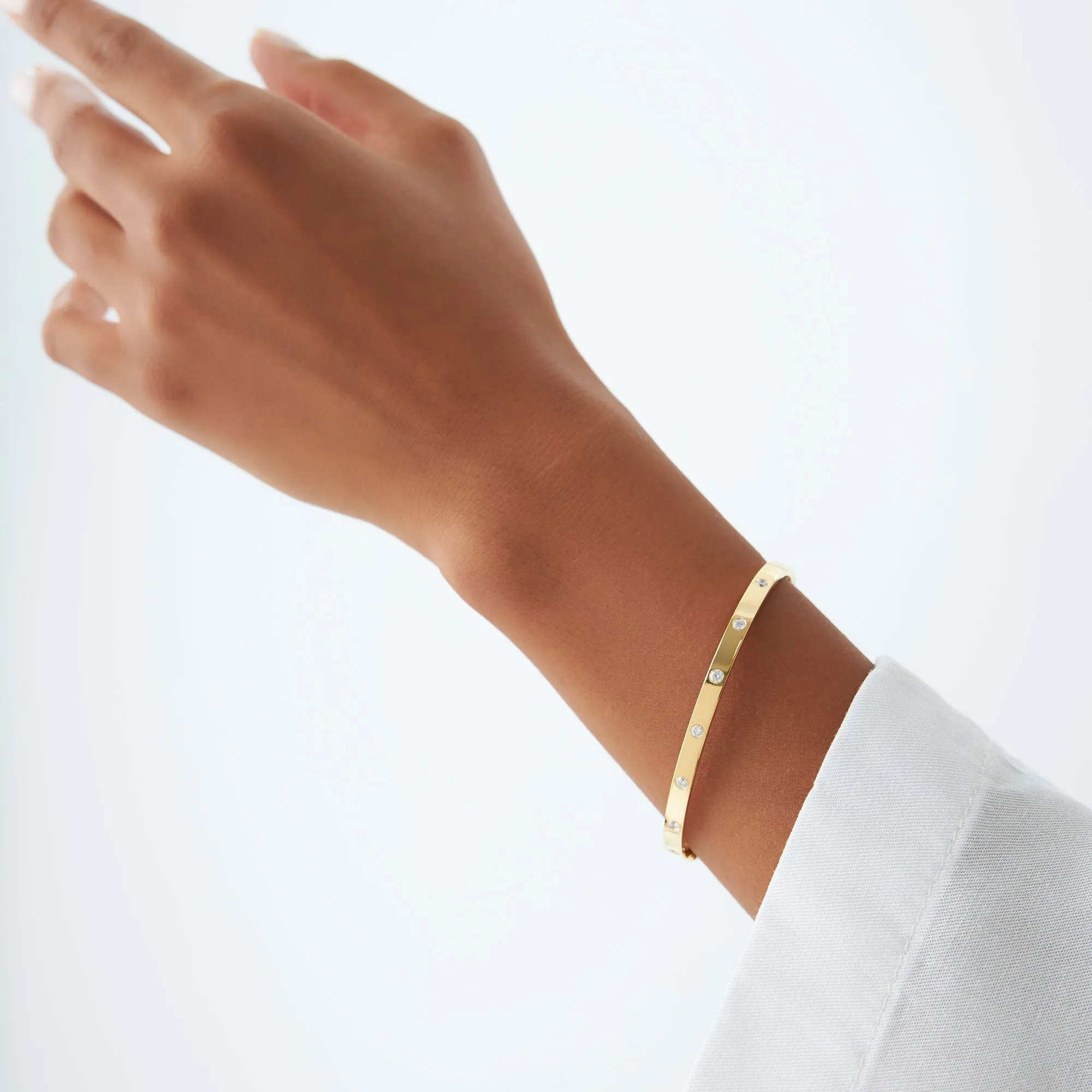 14k 3MM Flat Flush Setting Stacking Diamond Bangle