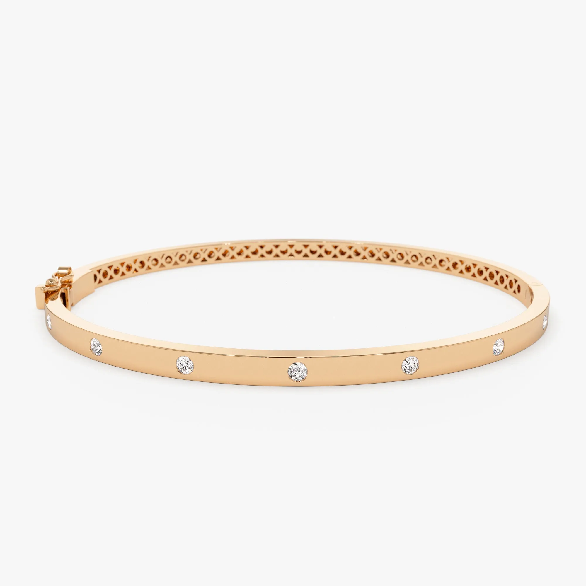 14k 3MM Flat Flush Setting Stacking Diamond Bangle