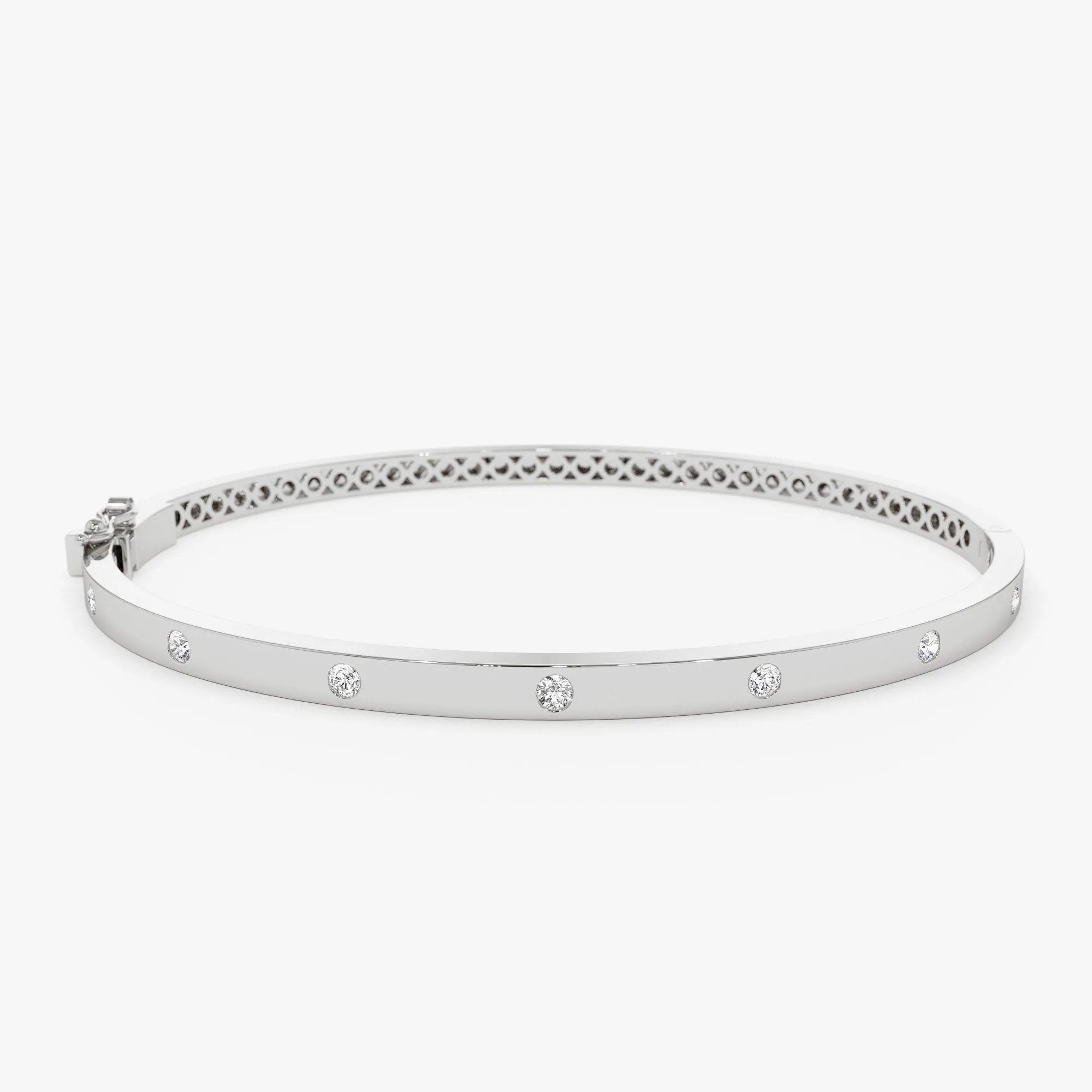 14k 3MM Flat Flush Setting Stacking Diamond Bangle
