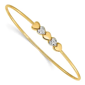 14K & White Rhodium Polished D/C Hearts Slip On Bangle