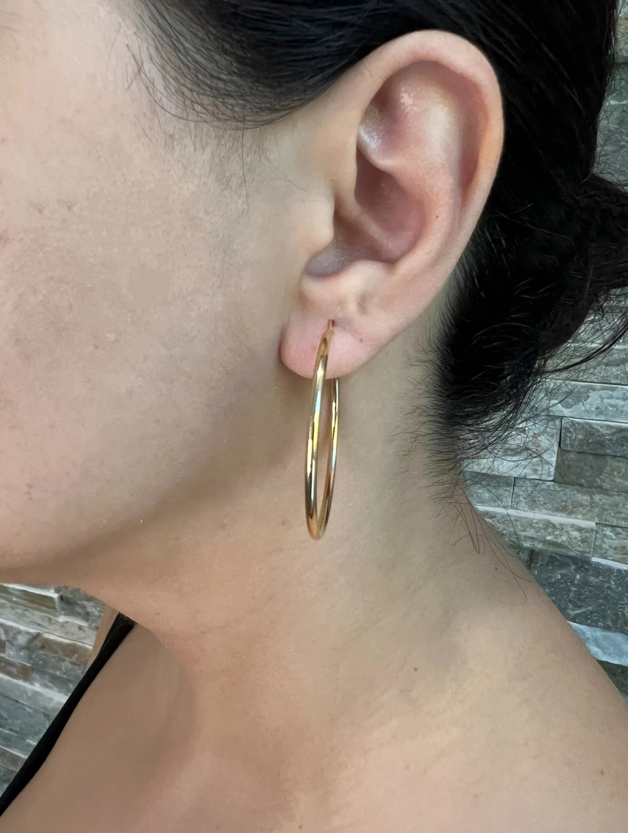 14K Gold Large Tube Hoop earrings