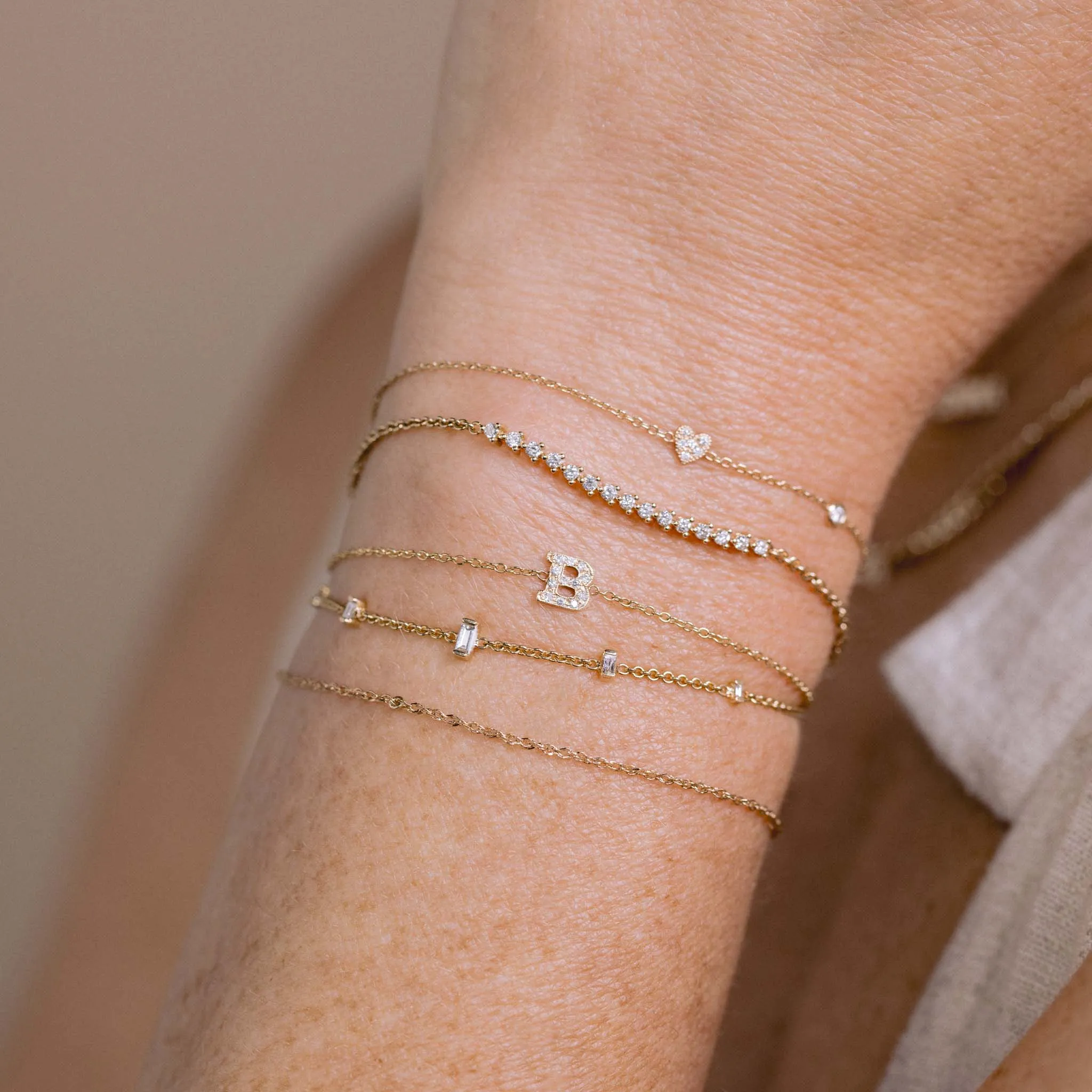 14k Pavé Diamond Initial Letter Bracelet