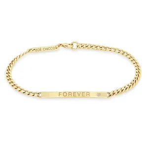 14k Small Curb Chain Personalized ID Bracelet with Diamond