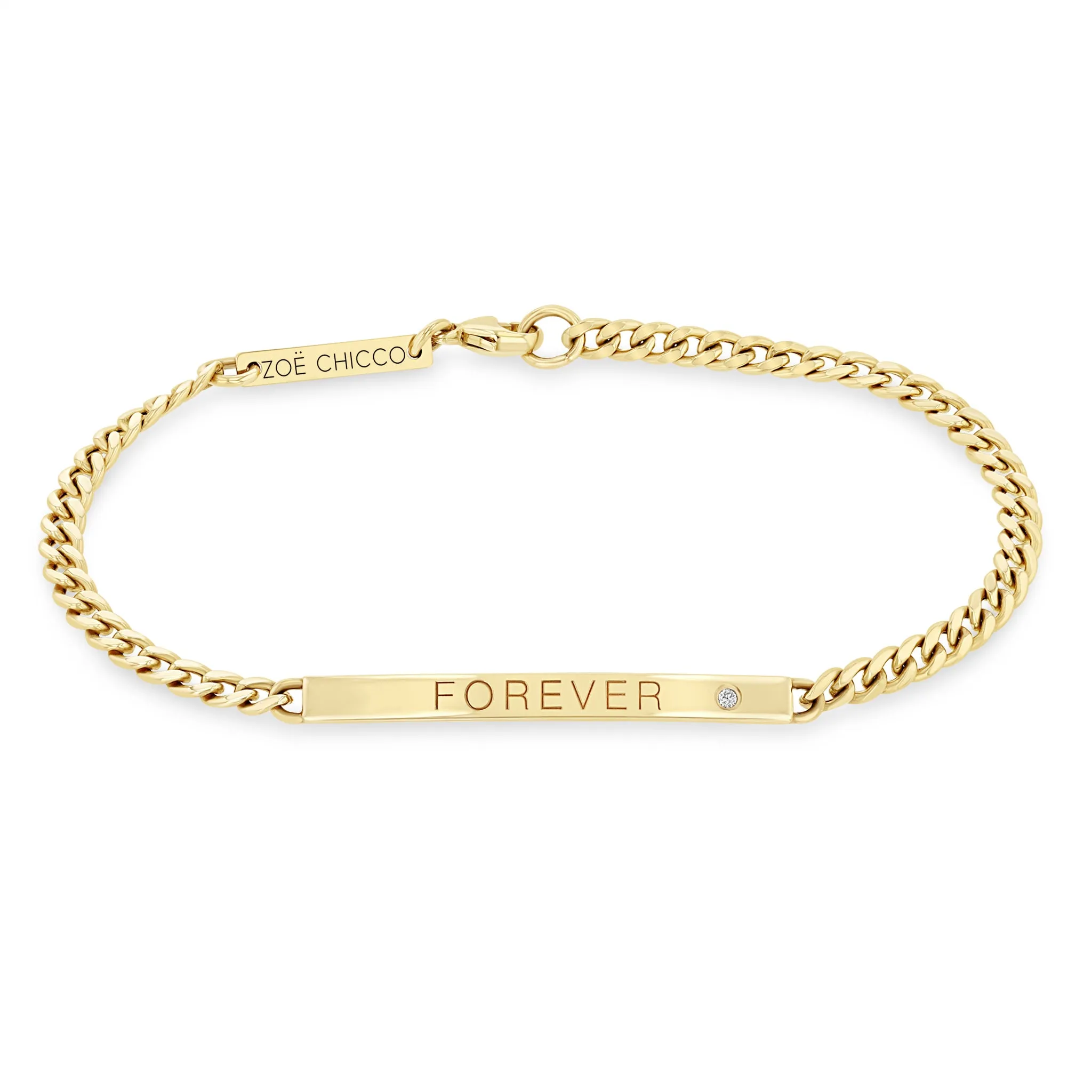 14k Small Curb Chain Personalized ID Bracelet with Diamond
