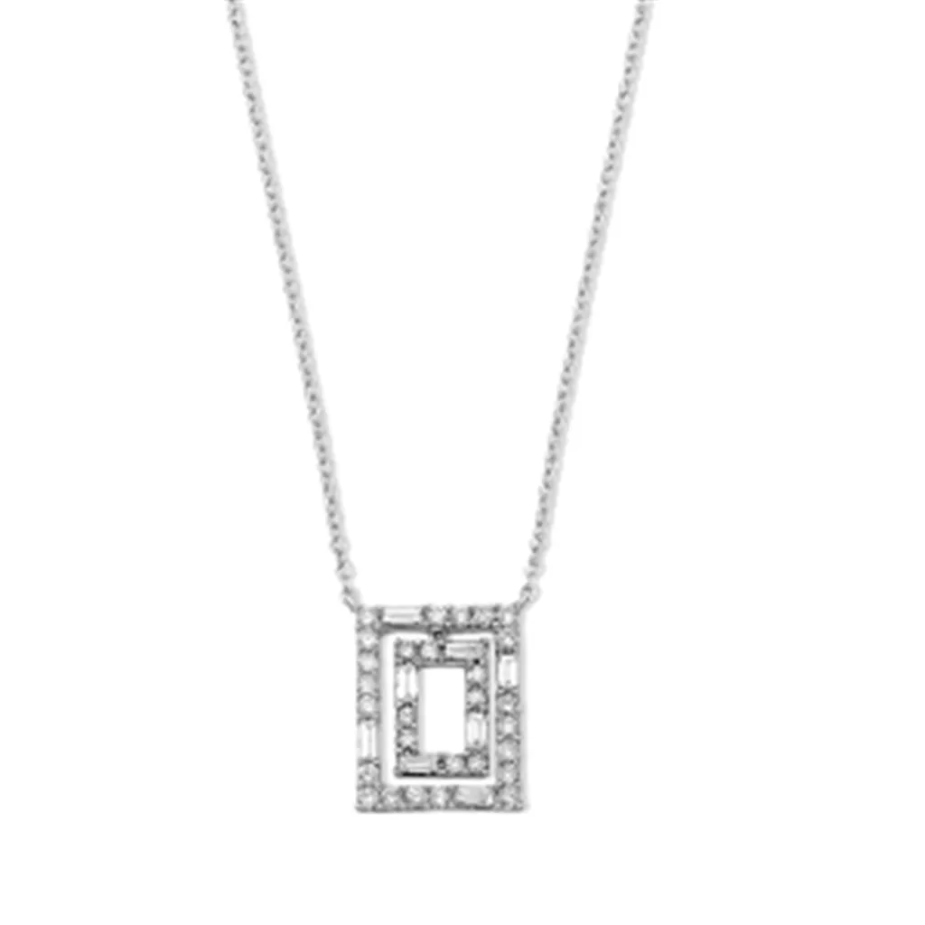 14K White Gold 0.47ctw Round & Baguette Diamond Geometric Necklace by Samuel B.