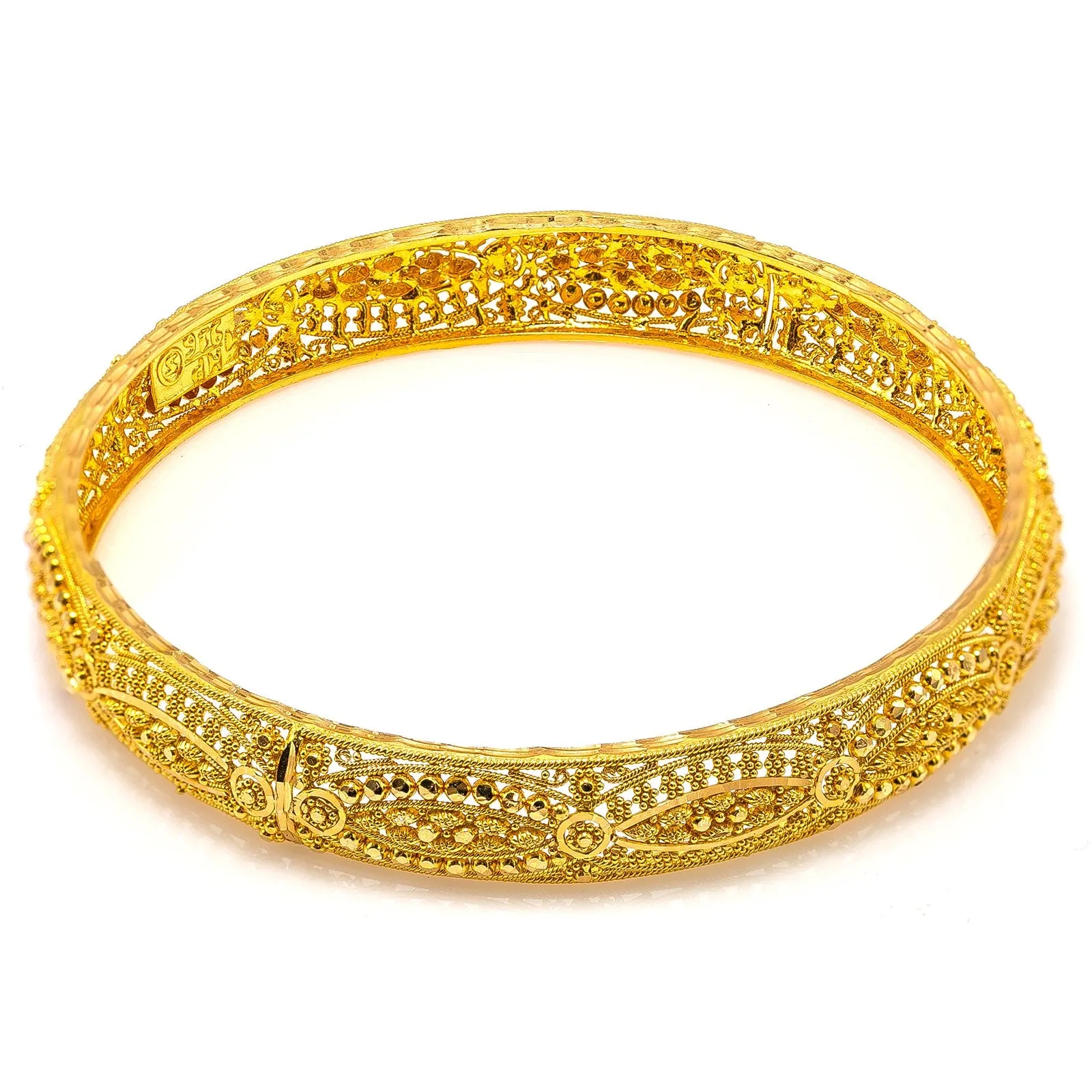 22K Yellow Gold Bangle W/ Beaded Filigree & Eyelet Details