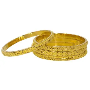 22K Yellow Gold Bangles Set of 4 W/ Thick Band & Beaded Filigree, 49.6 gm