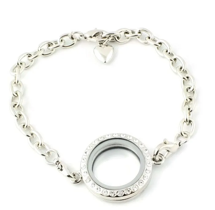 25mm CZ Round Floating Charm Locket Bracelet