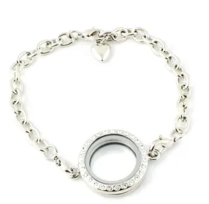 25mm CZ Round Floating Charm Locket Bracelet
