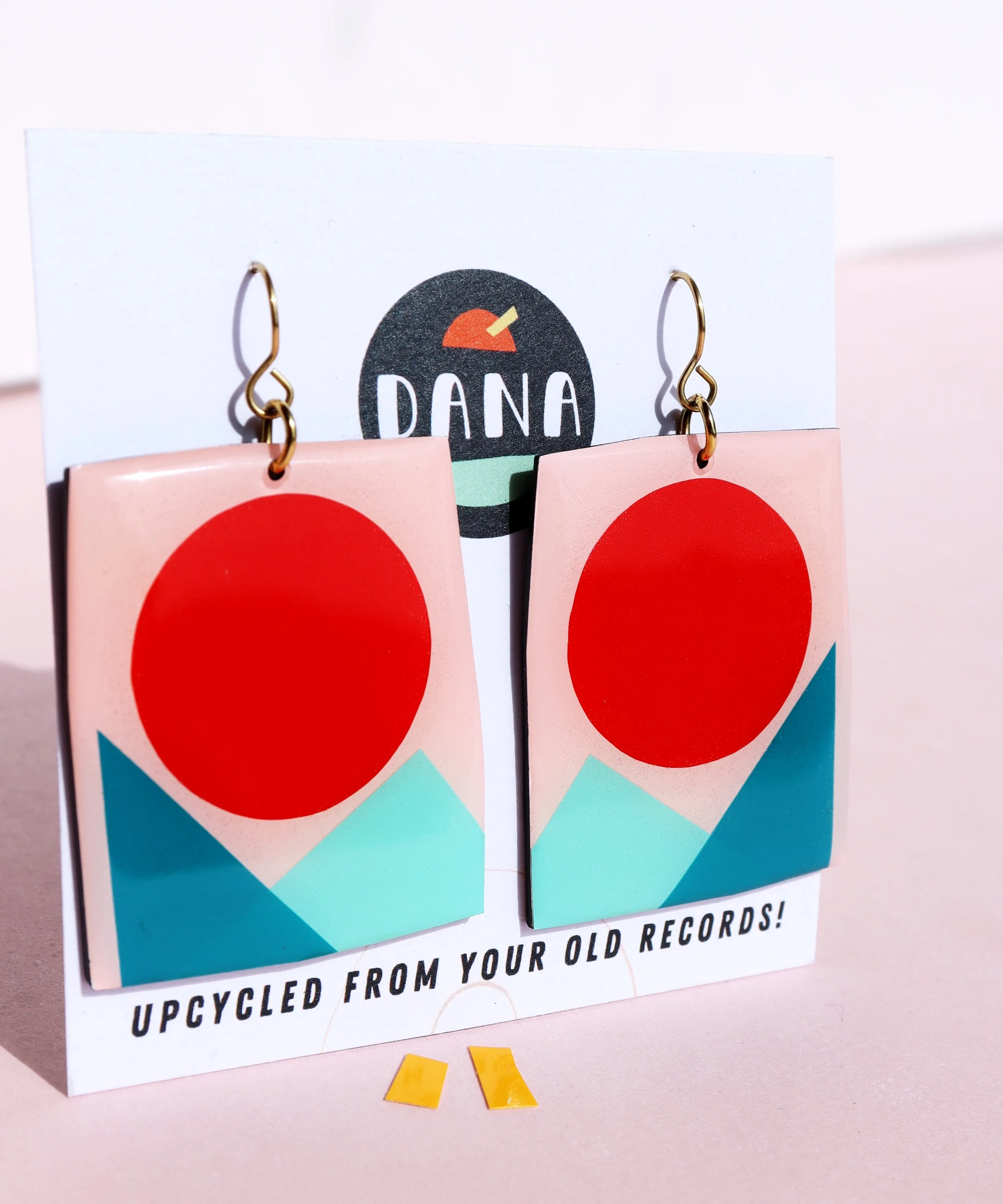 50% OFF/ IRIS Contemporary statement earrings in red, teal and turquoise / upcycled vinyl record