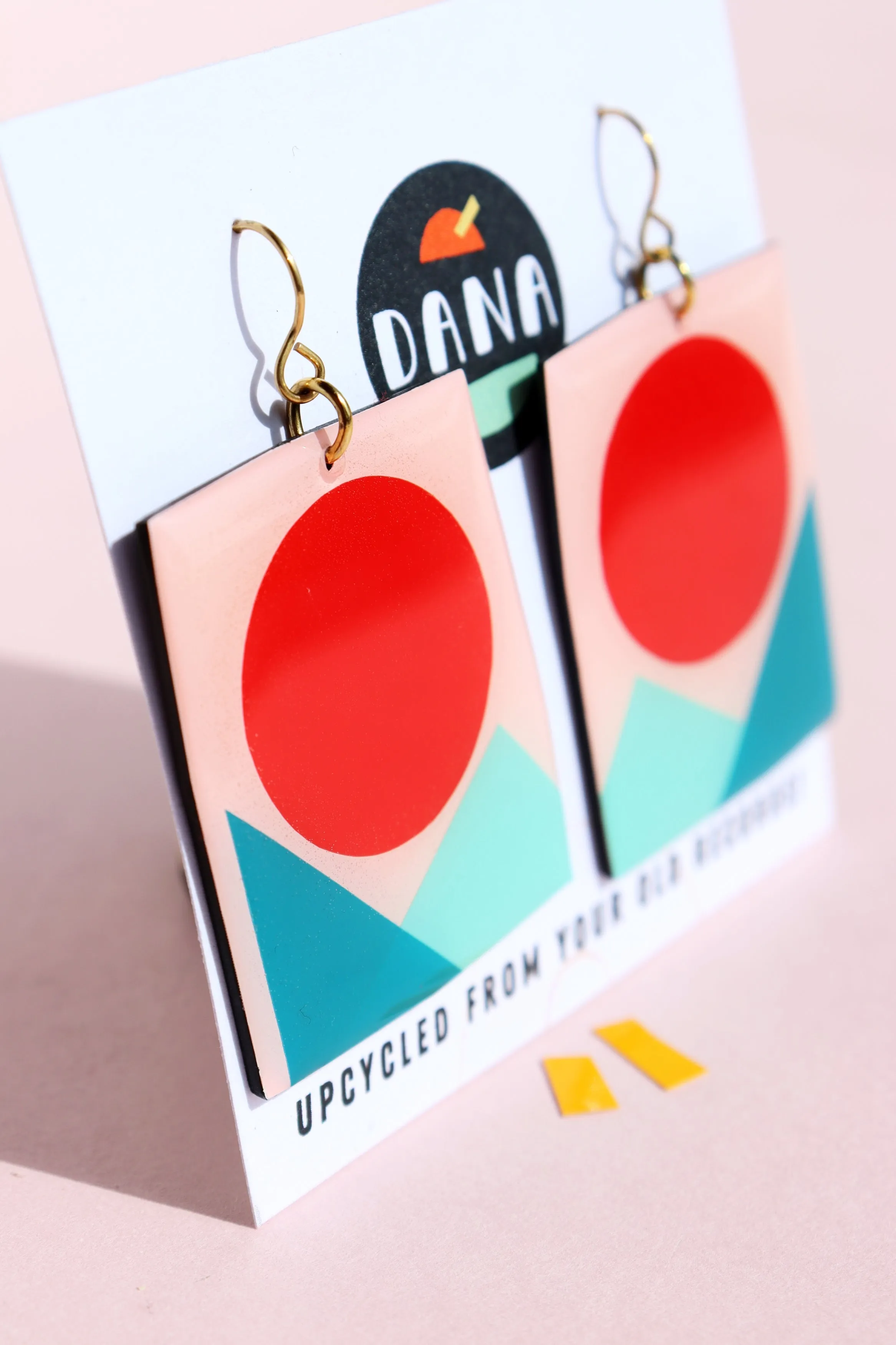 50% OFF/ IRIS Contemporary statement earrings in red, teal and turquoise / upcycled vinyl record