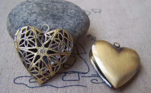 6 pcs Antique Bronze Brass Filigree Heart Photo Locket 25mm A3549