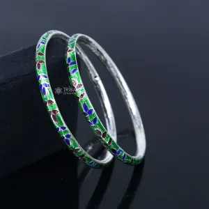 925 sterling meenakari style work designer bangle bracelet pure silver gifting jewelry, brides made bangles ba427