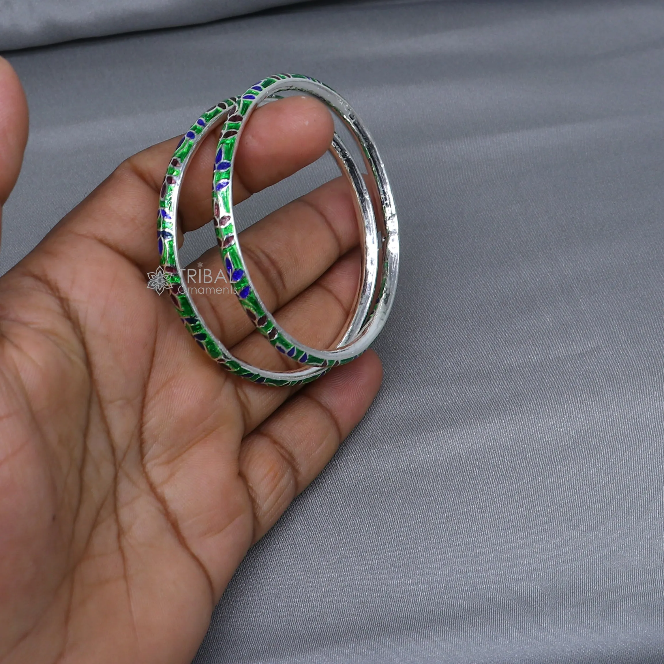925 sterling meenakari style work designer bangle bracelet pure silver gifting jewelry, brides made bangles ba427