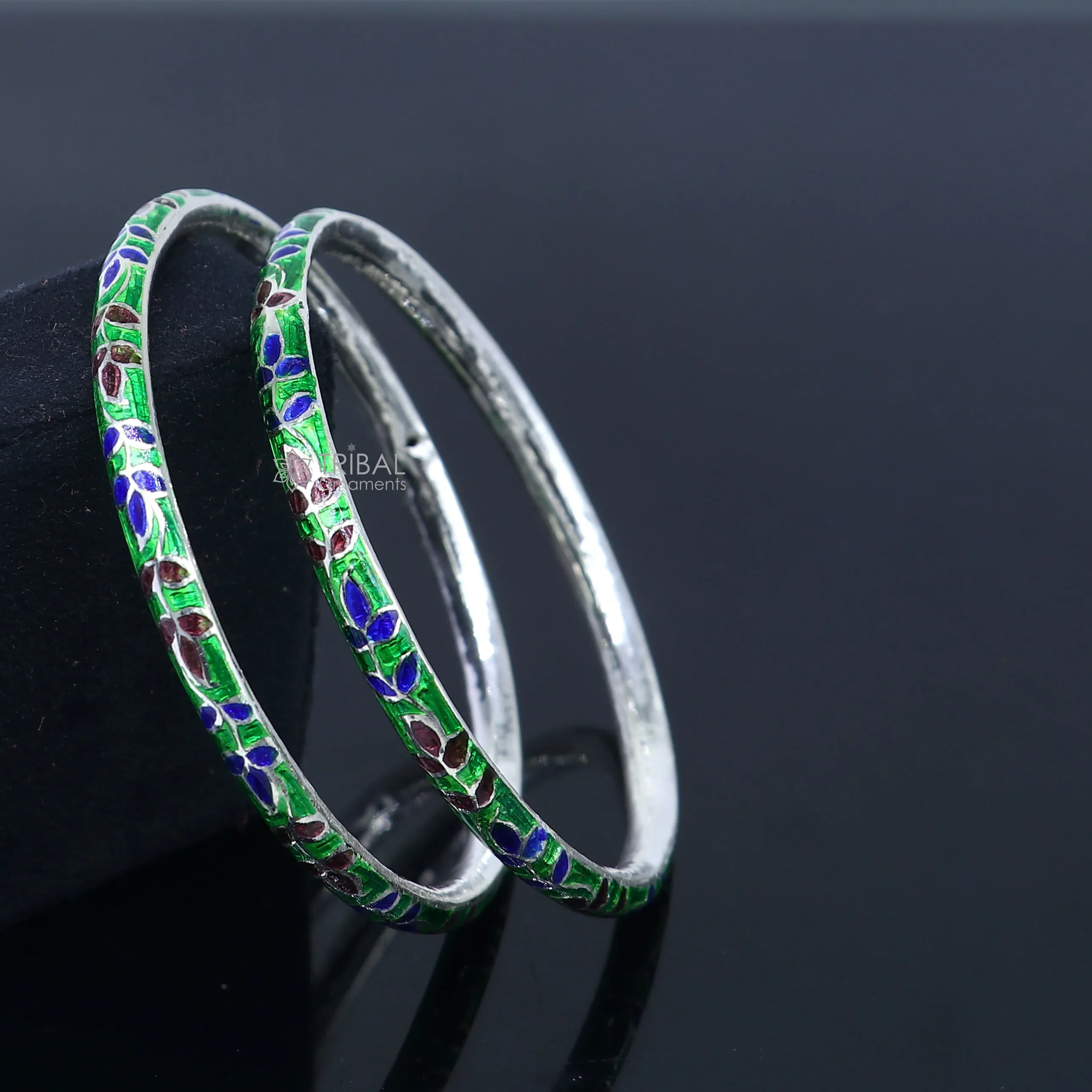 925 sterling meenakari style work designer bangle bracelet pure silver gifting jewelry, brides made bangles ba427