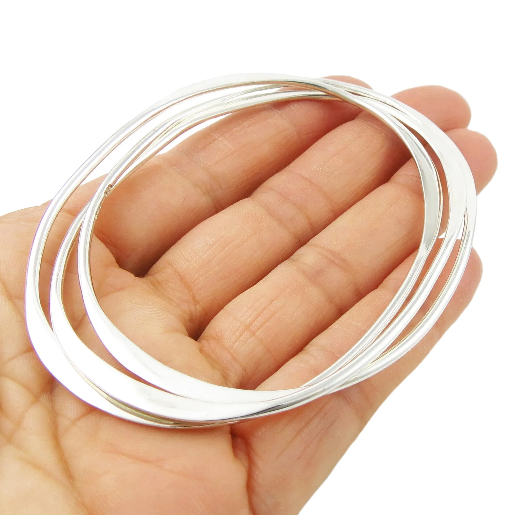 925 Sterling Silver 3 in 1 Oval Stacking Bangle