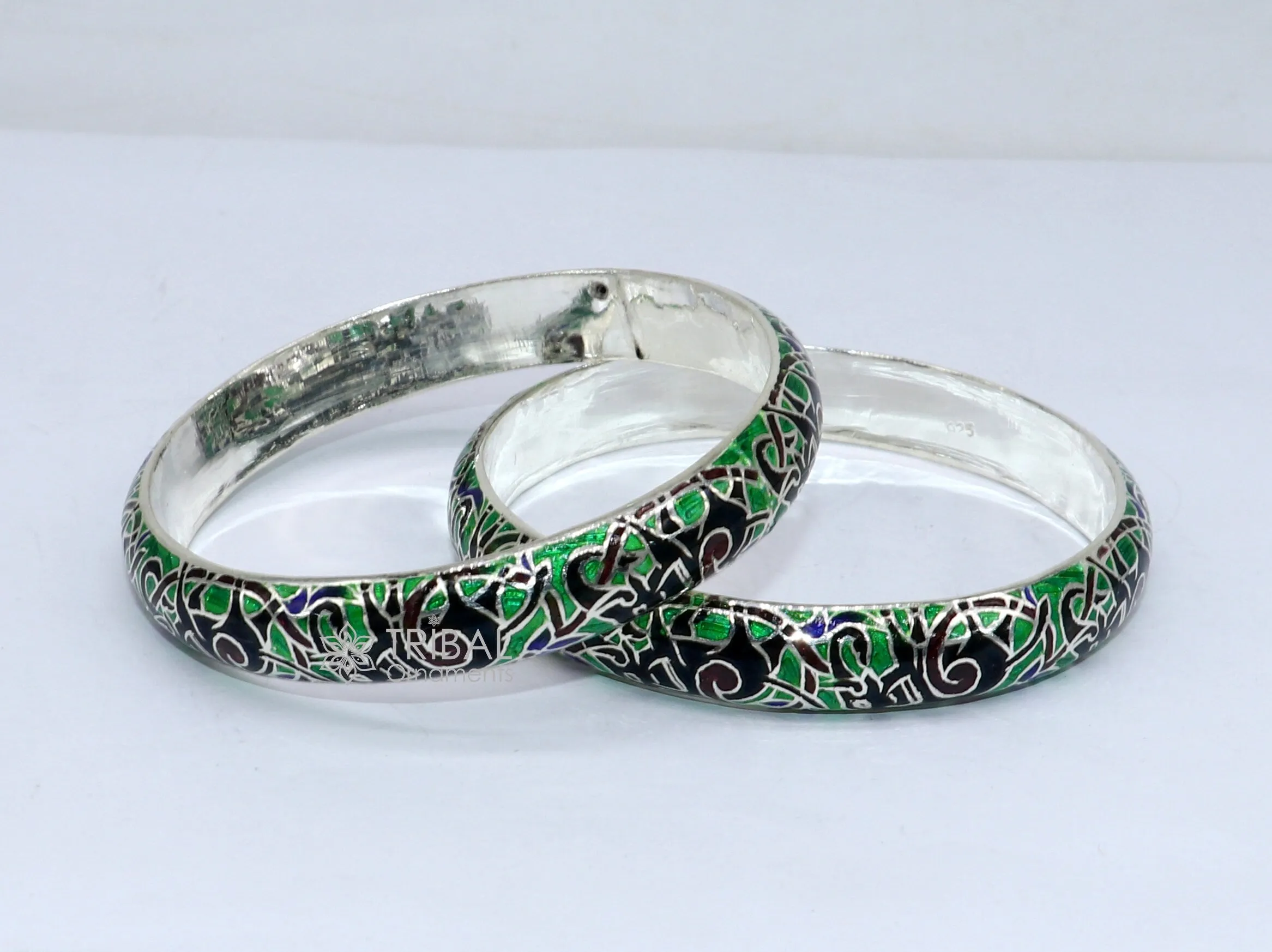 925 Sterling silver handmade amazing meenakari (color enamel )bangle bracelet elephant design Cultral trendy style jewelry from india nba356