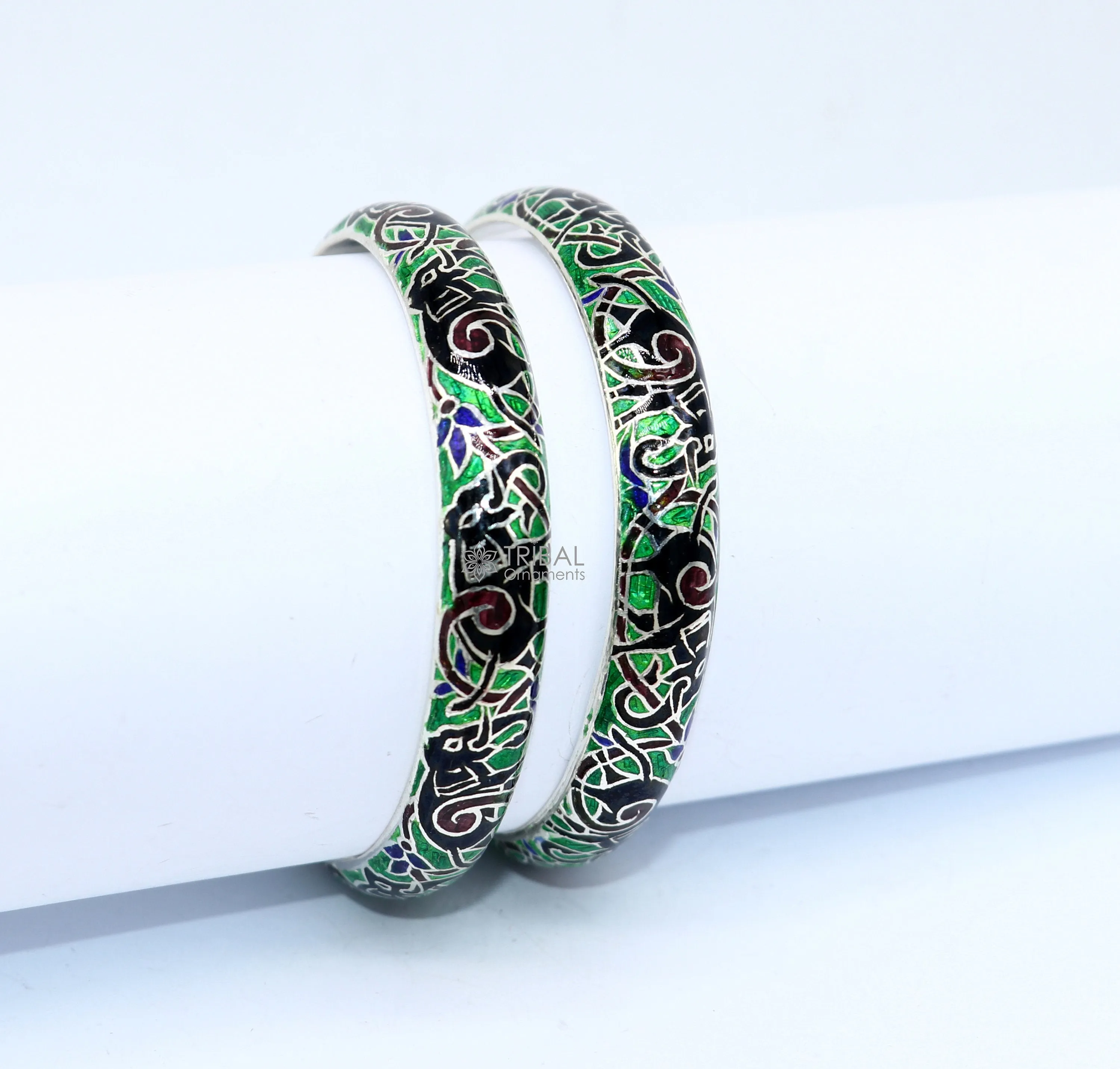 925 Sterling silver handmade amazing meenakari (color enamel )bangle bracelet elephant design Cultral trendy style jewelry from india nba356