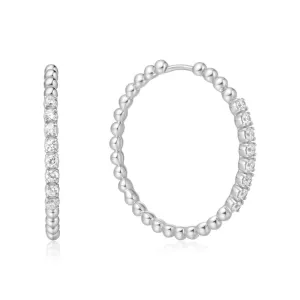 Accented Beaded Hoop Earrings in Sterling Silver
