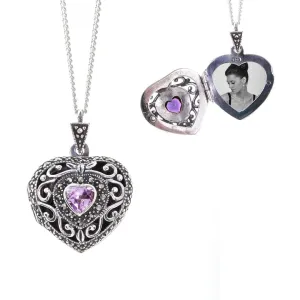 Amethyst Vintage Heart Locket White Gold   Photos