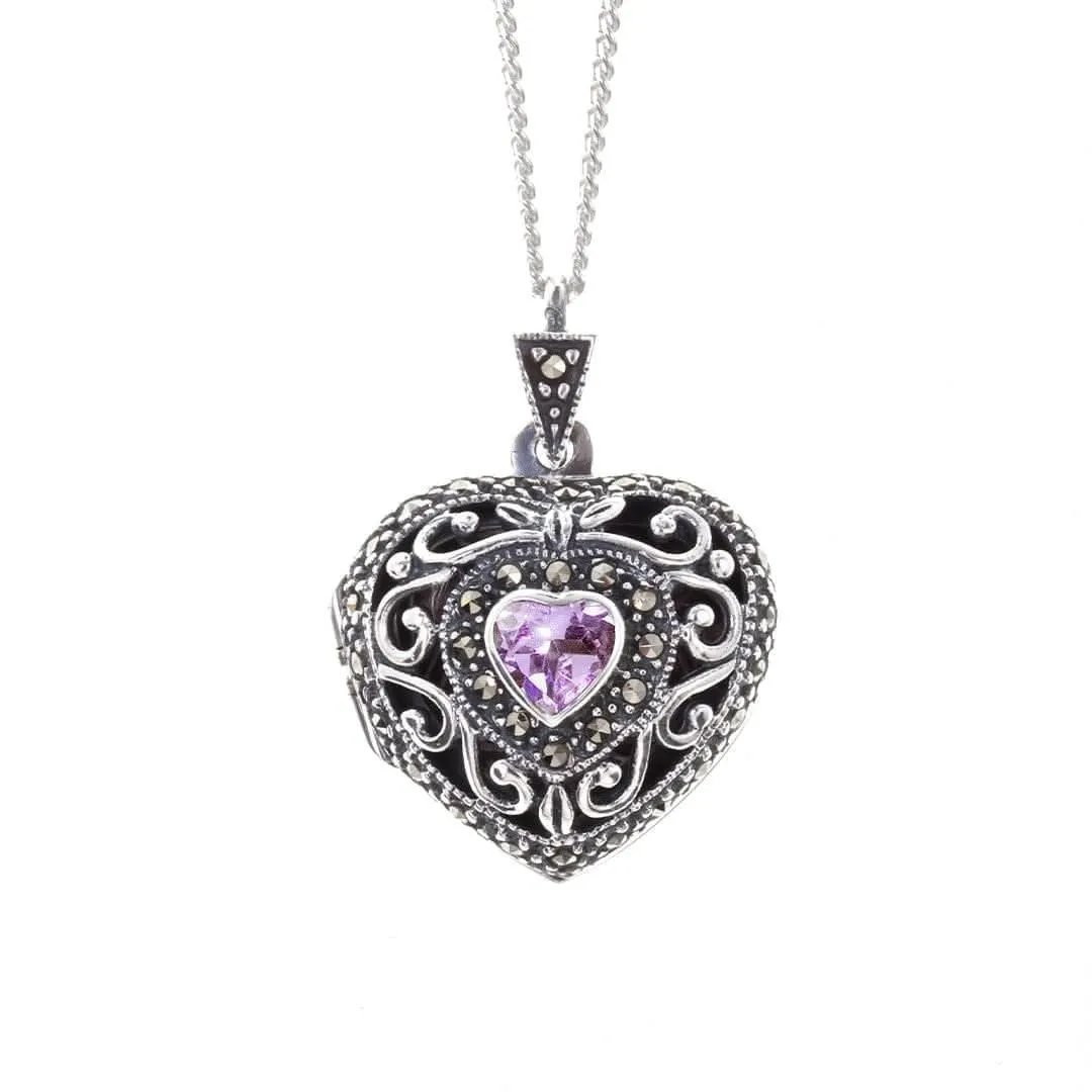 Amethyst Vintage Heart Locket White Gold   Photos