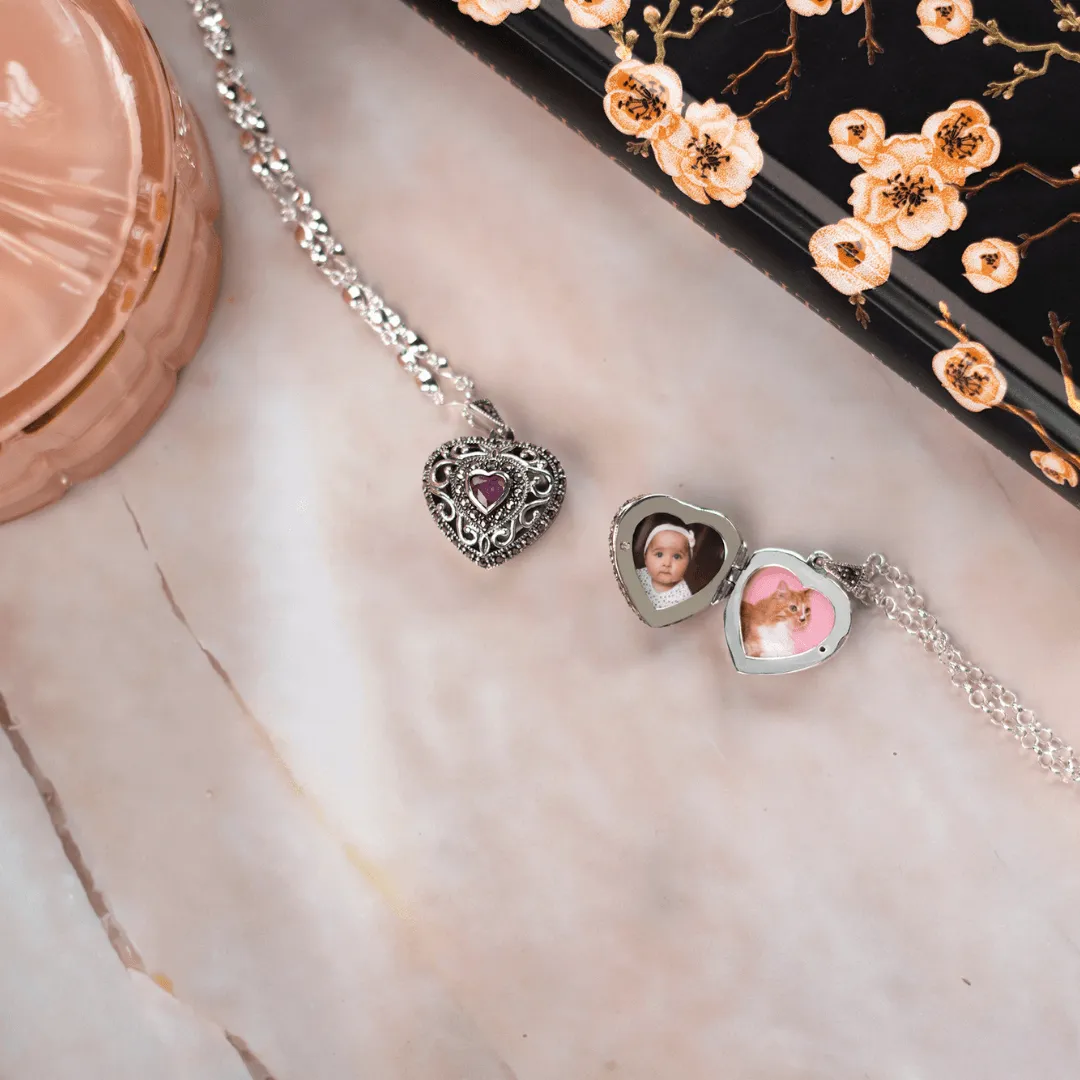 Amethyst Vintage Heart Locket White Gold   Photos