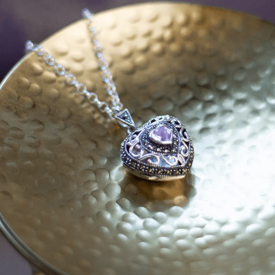 Amethyst Vintage Heart Locket White Gold   Photos