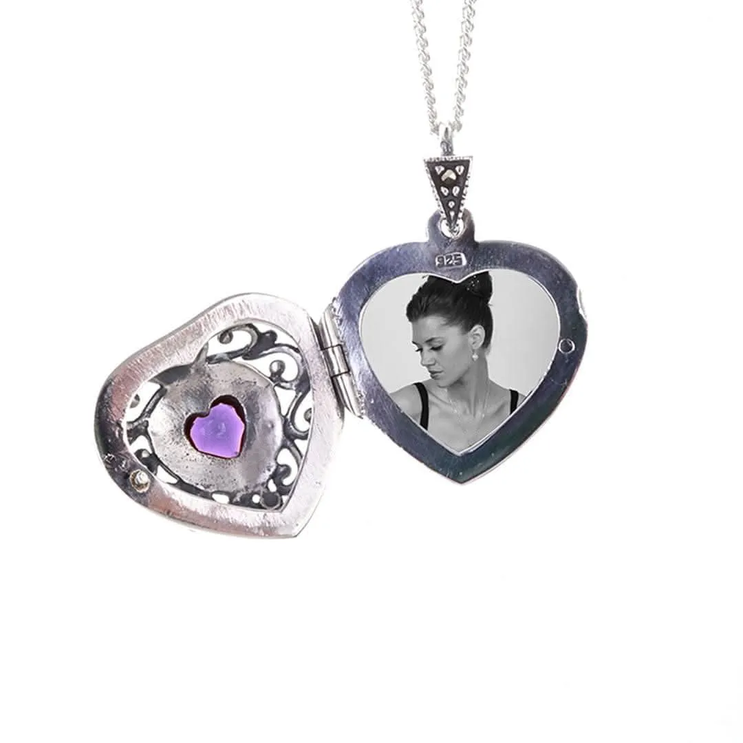 Amethyst Vintage Heart Locket White Gold   Photos