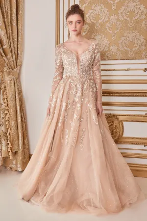 Andrea & Leo Couture Long Sleeves Beaded Embellishment Prom Gown A1215