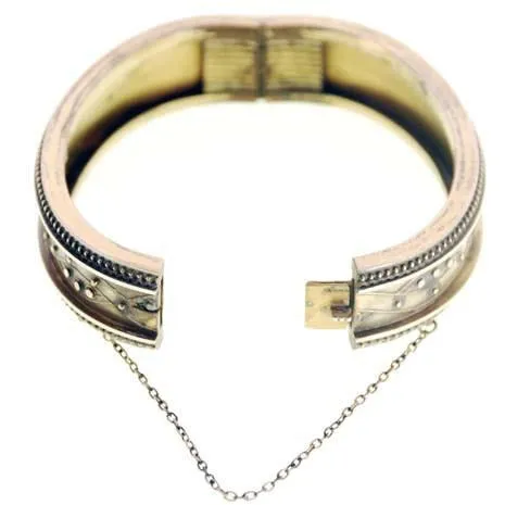 Antique Gold Bracelet Hinged Pretty Details Patented 1878