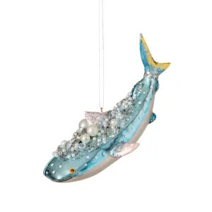 Beaded Whale Glass Ornament