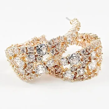 Beautiful Drop Curve Mix CZ Setting Gold Tone Stud Brass Earrings