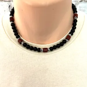 Black Onyx and Rosewood Beaded Mens Necklace