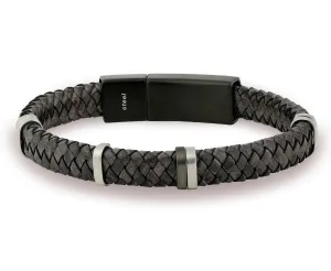Brown Nappa Leather Braided Band Bracelet with a Stainless Steel Black Snap Fastener