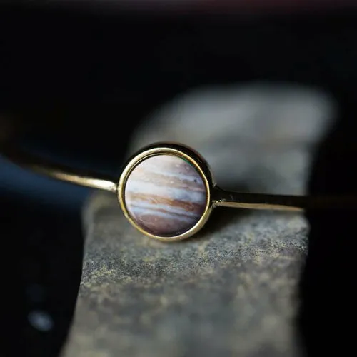 Celestial Stacking Bracelet Set - Solar System Planets & Sun - 10 Bangles - Rhodium Plated Brass & Glass - Handcrafted - Discounts Available