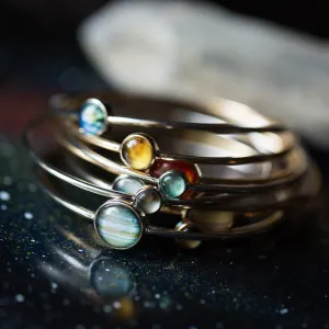 Celestial Stacking Bracelet Set - Solar System Planets & Sun - 10 Bangles - Rhodium Plated Brass & Glass - Handcrafted - Discounts Available