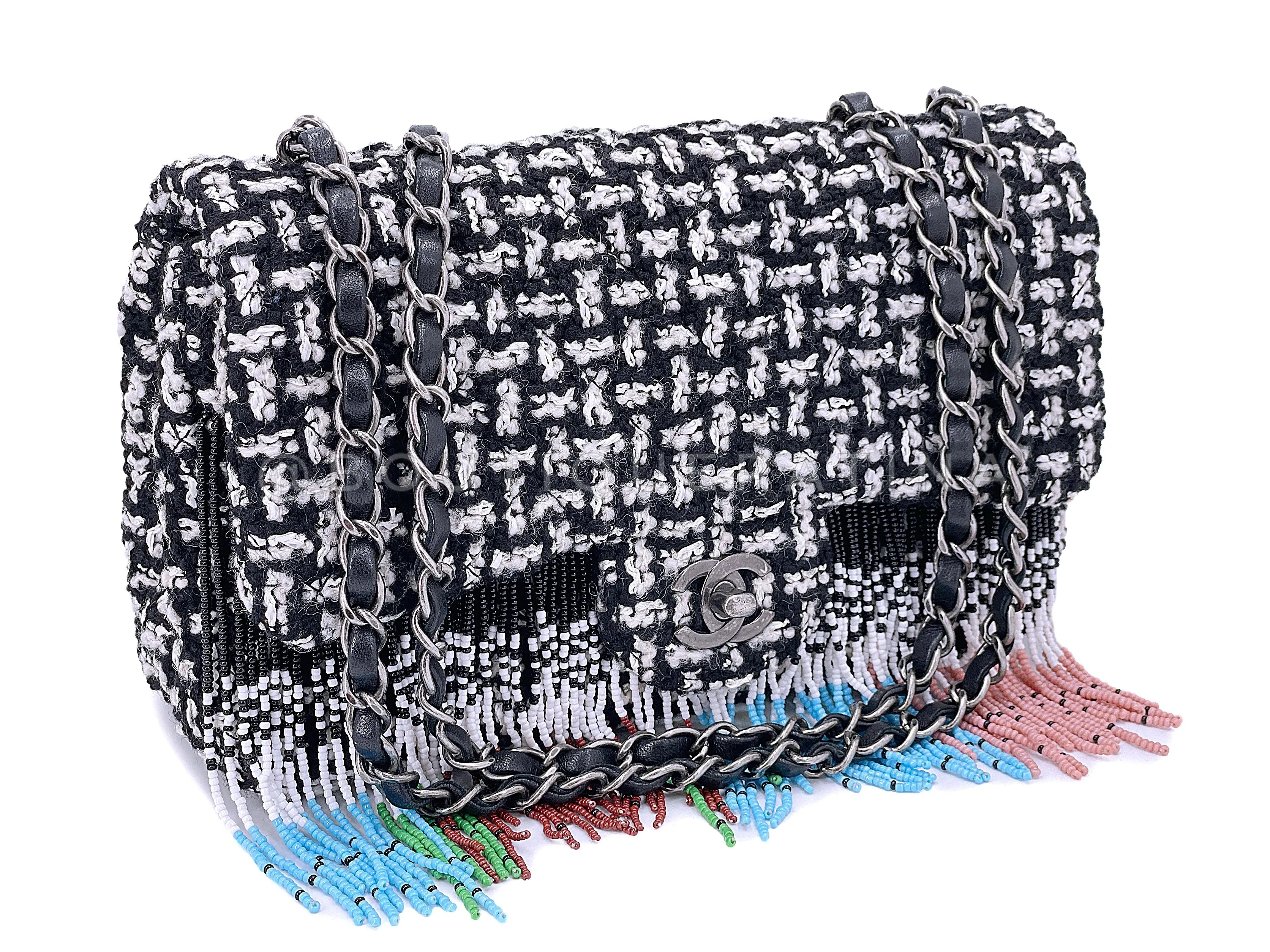 Chanel 2014 Paris-Dallas Métiers d'Art Tweed Beaded Fringe Flap Bag RHW WY5