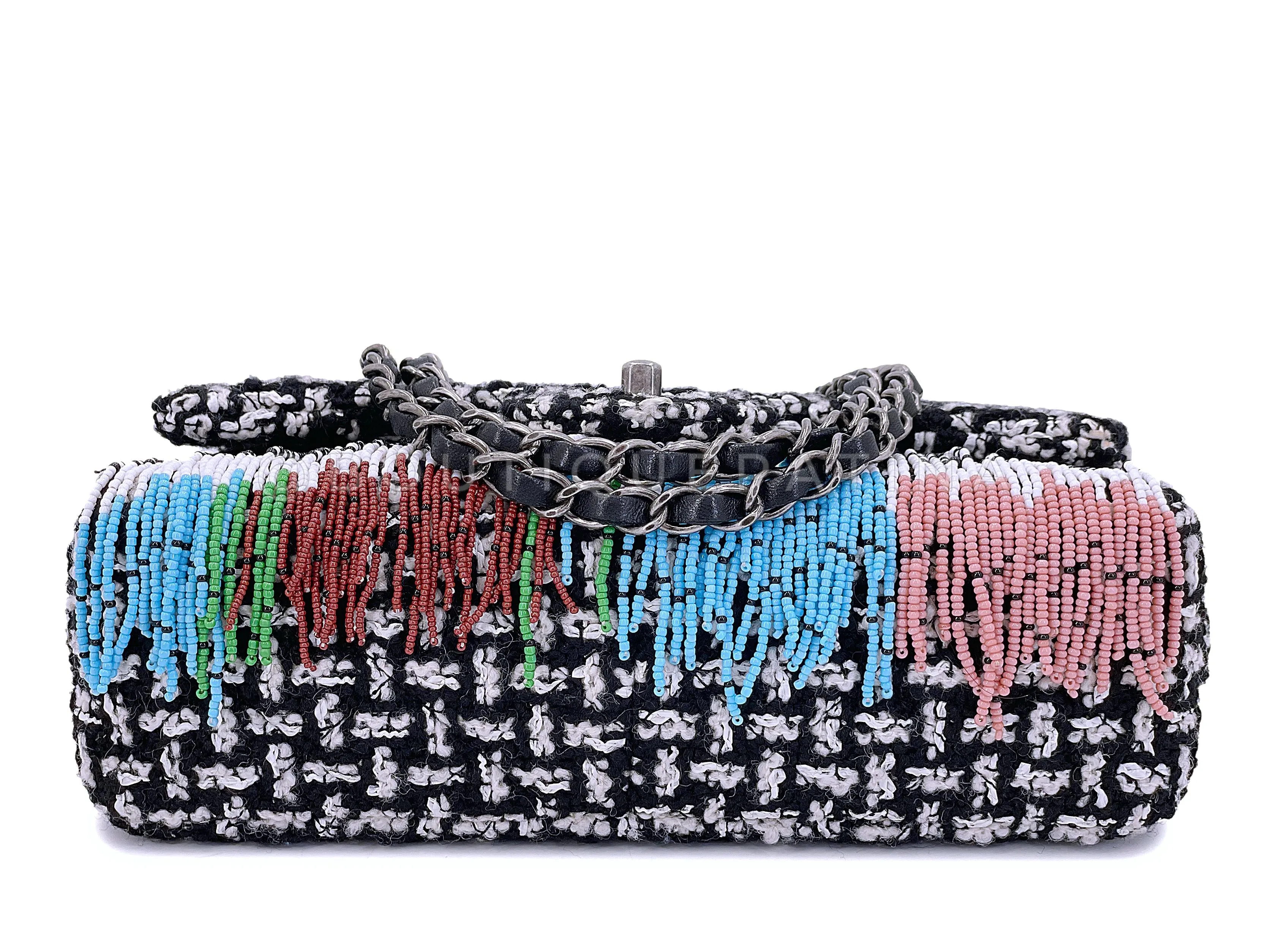 Chanel 2014 Paris-Dallas Métiers d'Art Tweed Beaded Fringe Flap Bag RHW WY5