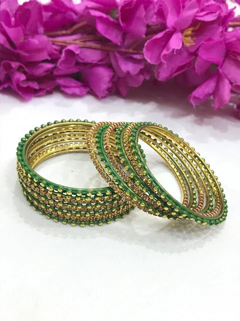 Charming Green Color Designed Style Bangles With Glitters for Girls