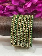 Charming Green Color Designed Style Bangles With Glitters for Girls
