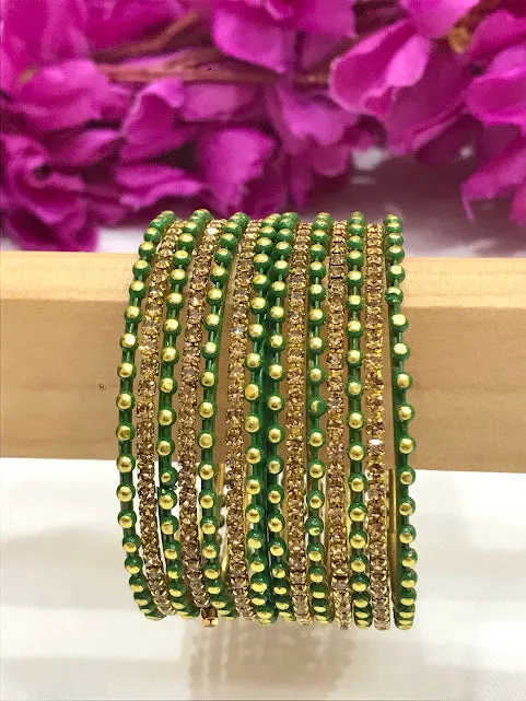 Charming Green Color Designed Style Bangles With Glitters for Girls