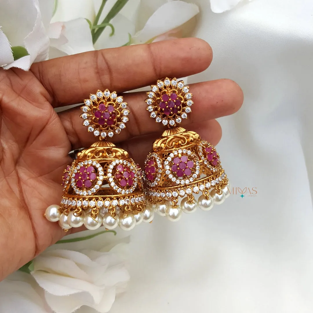 Charming Look AD Stone Jhumka - Ruby