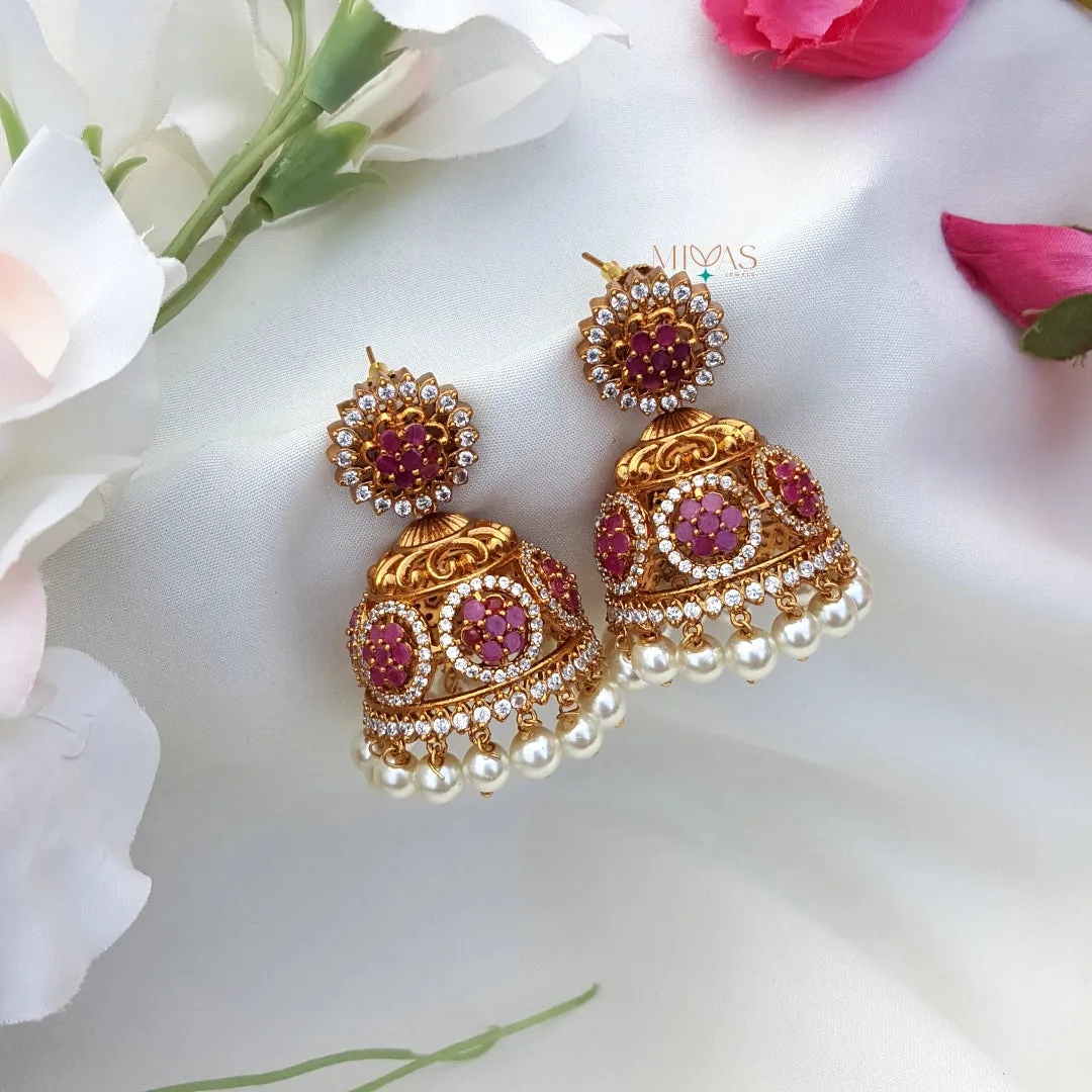 Charming Look AD Stone Jhumka - Ruby