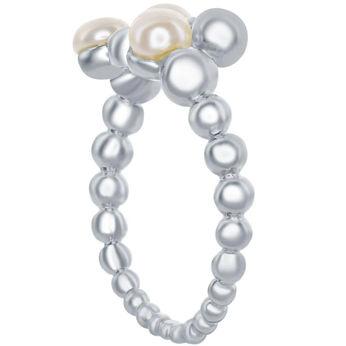 Classic Women's Ring - Sterling Silver Fwp and Shiny Beaded Open, Size 7 | W-2687-7