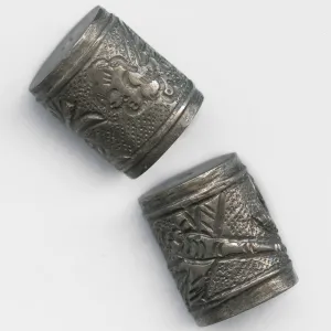 Coin silver embossed cylinder bead dragonfly design 14x10mm Pkg of 1. B18-0306