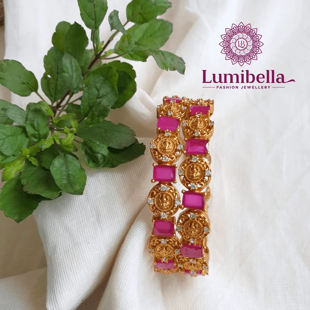 Coin Style Ruby Bridal Bangles  2*6