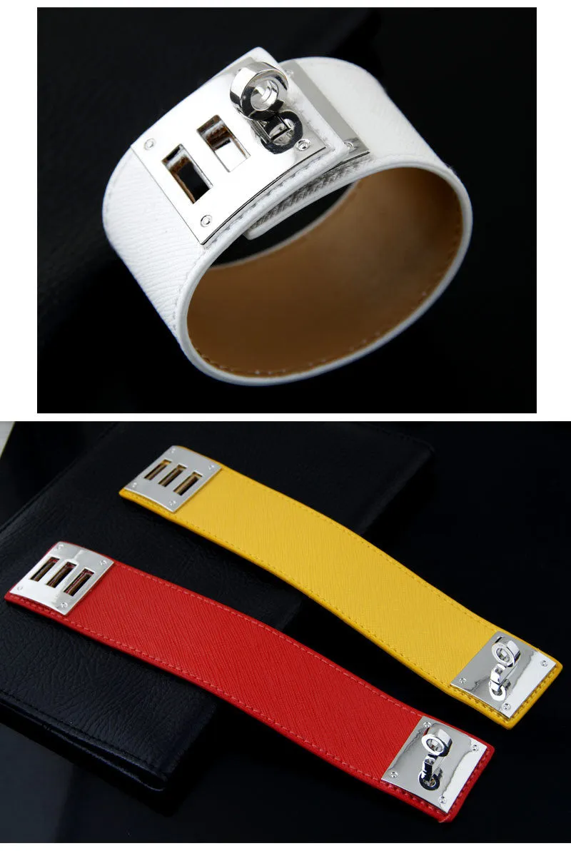 Cool Sleek Wide Punk Leather Cuff Bracelet