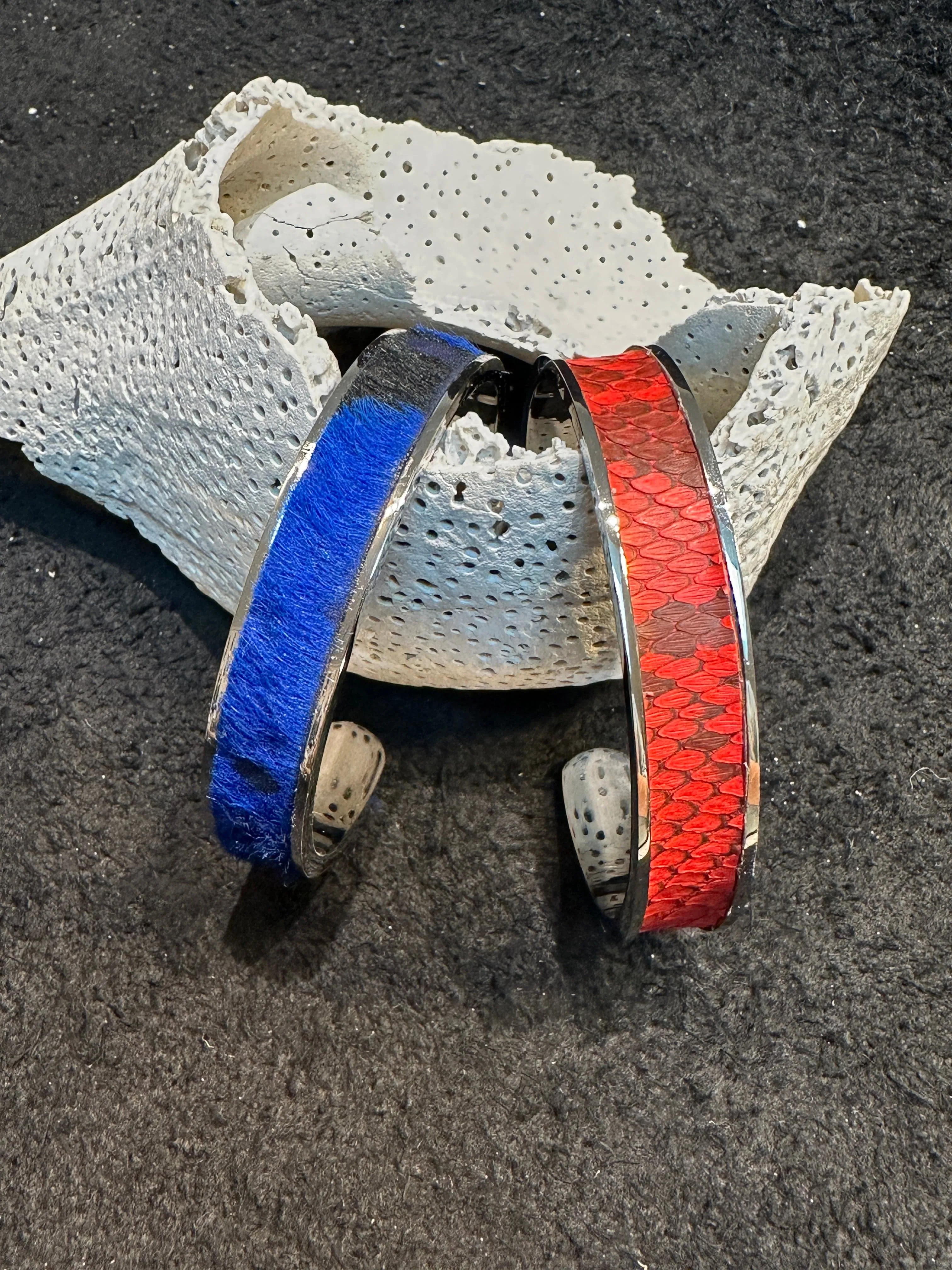 Cuff Bracelets - Stainless Steel with Leather or Hair Hide
